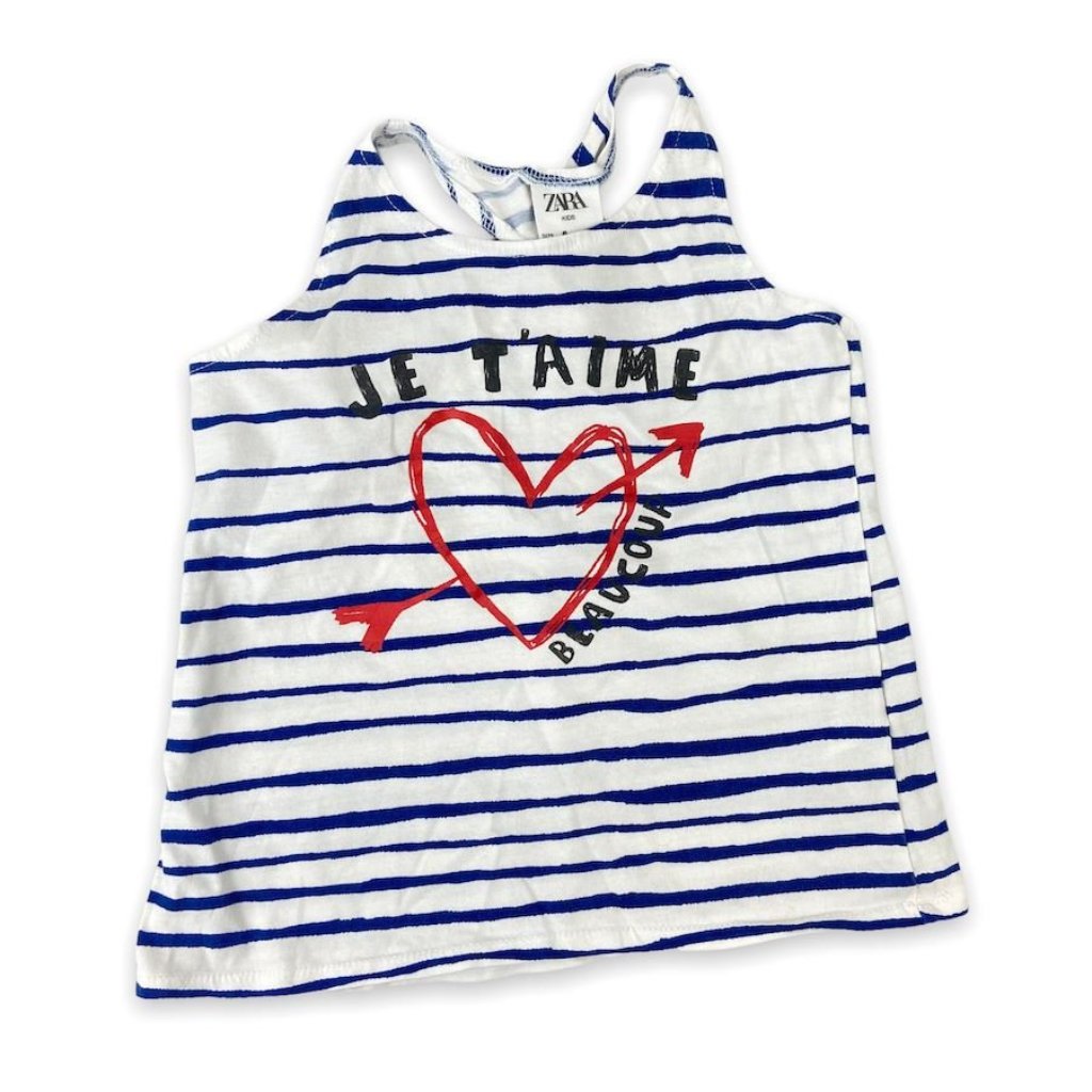 Zara Je T'aime Striped Racer Back Tank Top 5y